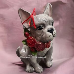 Blue Sky Ceramics Frenchie French Bulldog Red Roses Collar Figurine Valentines